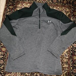 Under Armour Cold Gear Heather Gray Pullover with Dark Green Panels Size XXL